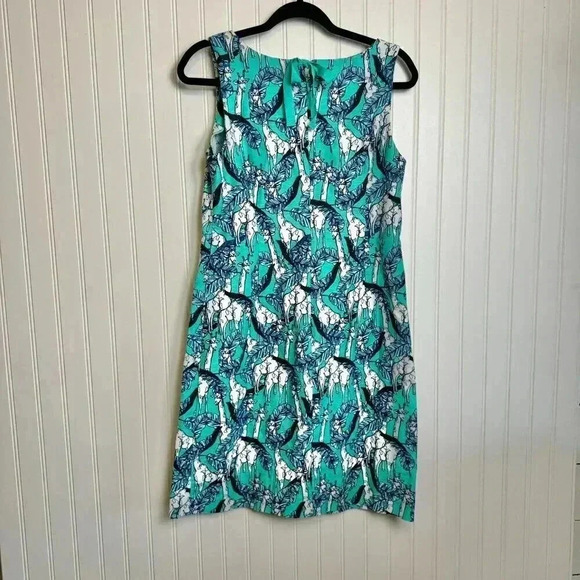 Talbots Teal Safari Giraffe Print Sheath Dress Back Zip L27 - Picture 5 of 6